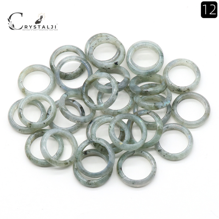 Natural Stone Ring Genuine Gemstone Round Band Ring Various Rose Quartz, Amethyst, Labradorite etc.