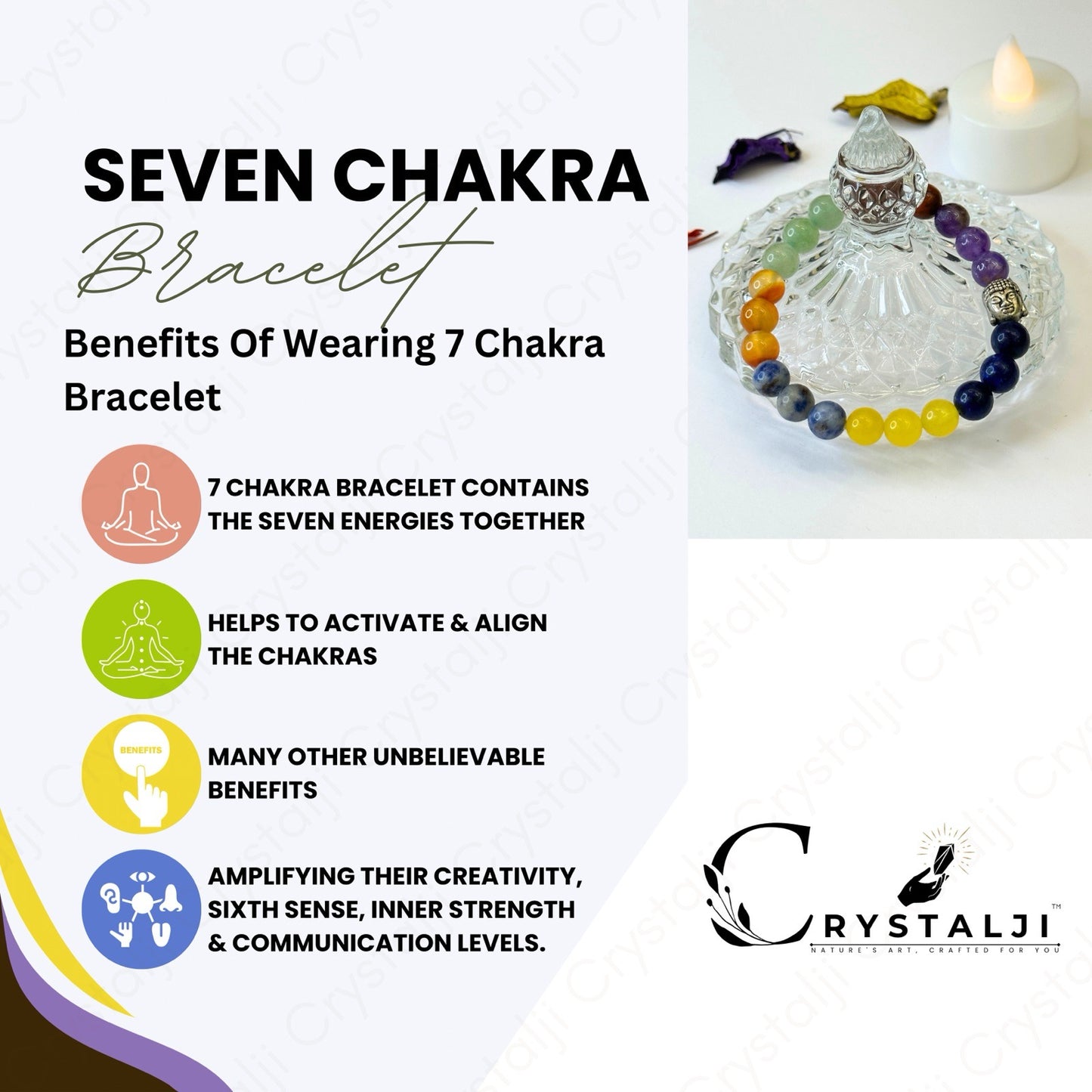 Seven Chakra Buddha Bracelet | Adjustable Bracelet | Stylish Charm Stone Bracelet for Men & Women With 8MM Beads