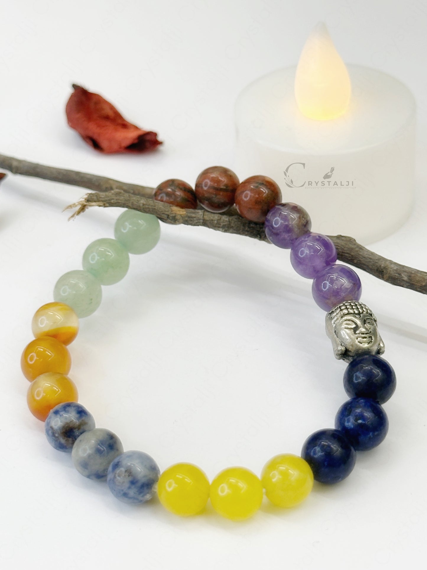 Seven Chakra Buddha Bracelet | Adjustable Bracelet | Stylish Charm Stone Bracelet for Men & Women With 8MM Beads