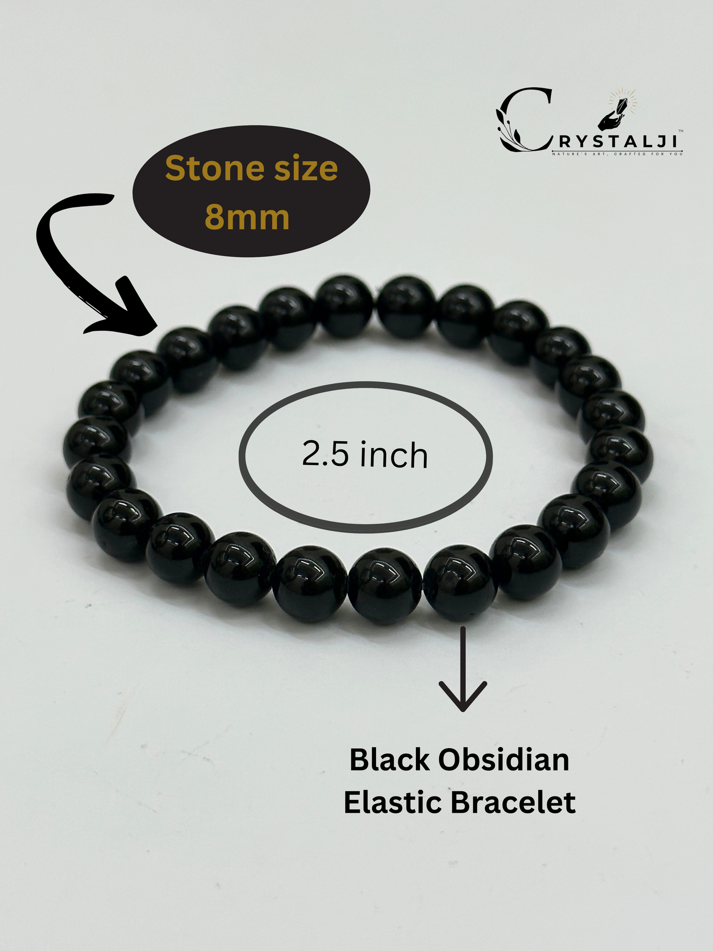 Black Obsidian Crystal Bracelet | (Against Negative Energies & Unlucky Thoughts) | Stylish Charm Stone Bracelet for Men & Women With 8MM Beads