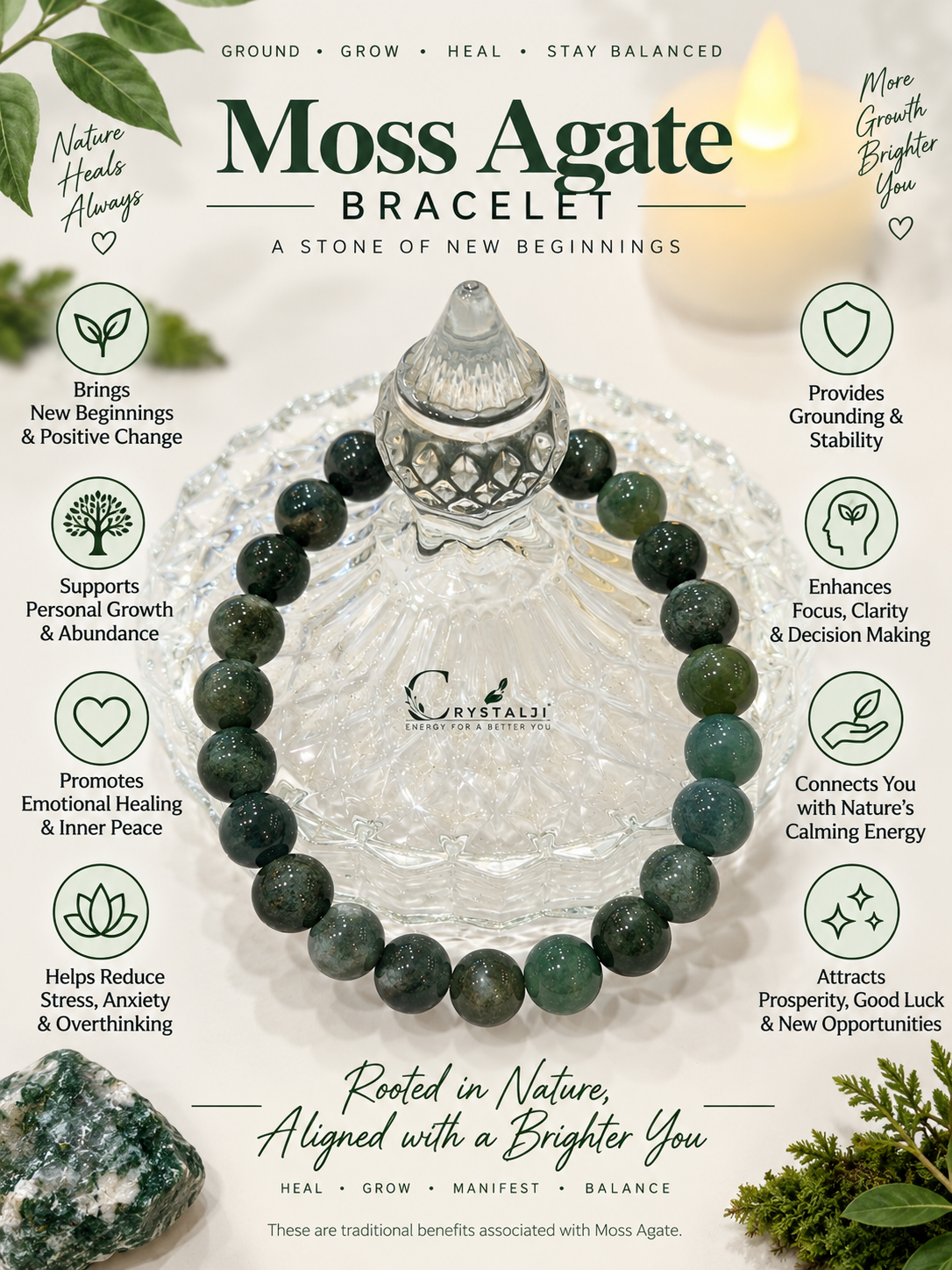 Moss Agate Bracelet (Improve Emotional Balance)