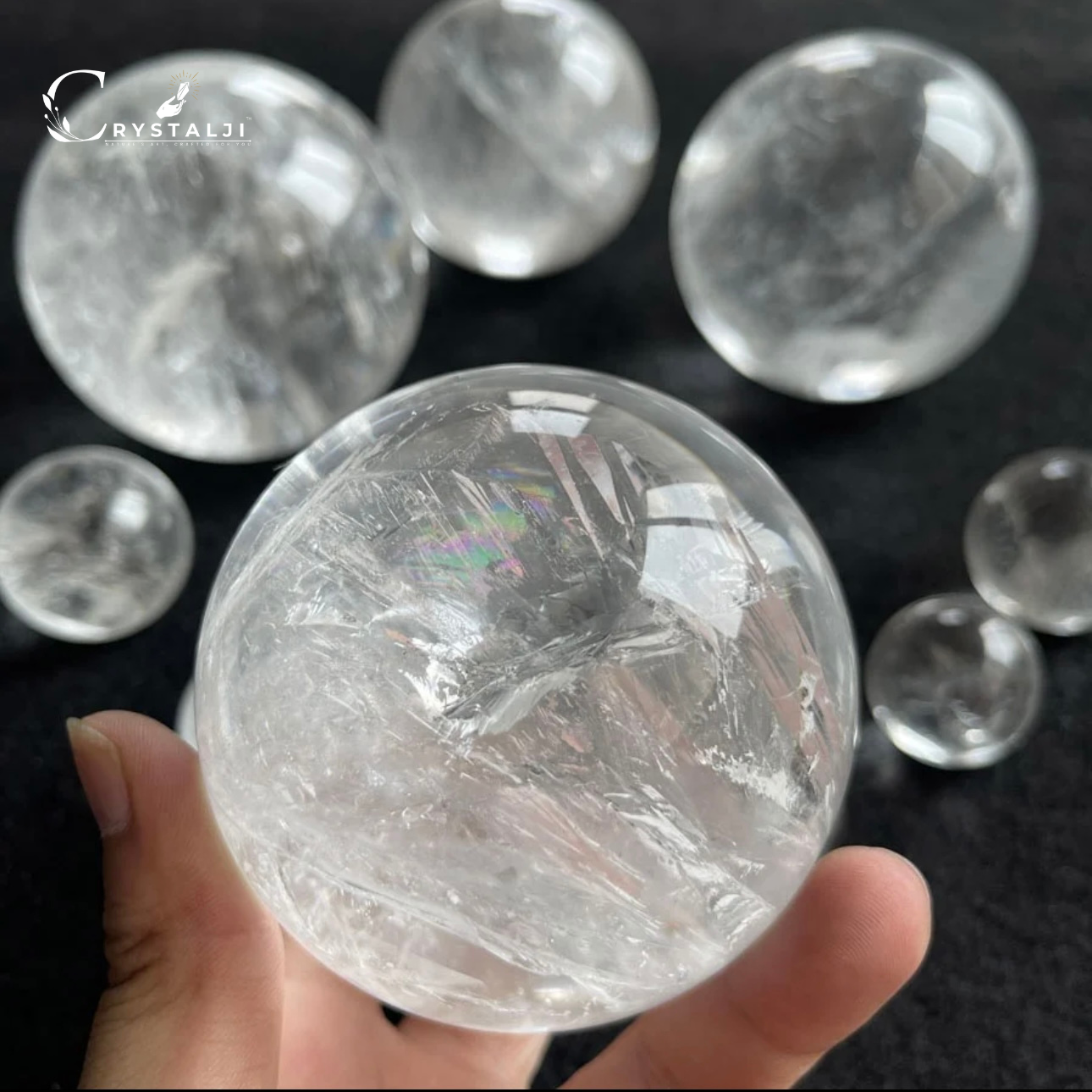 Natural Clear Quartz Sphere Balls Premium Quality with Free Stand (Focus, Concentration & Meditation)