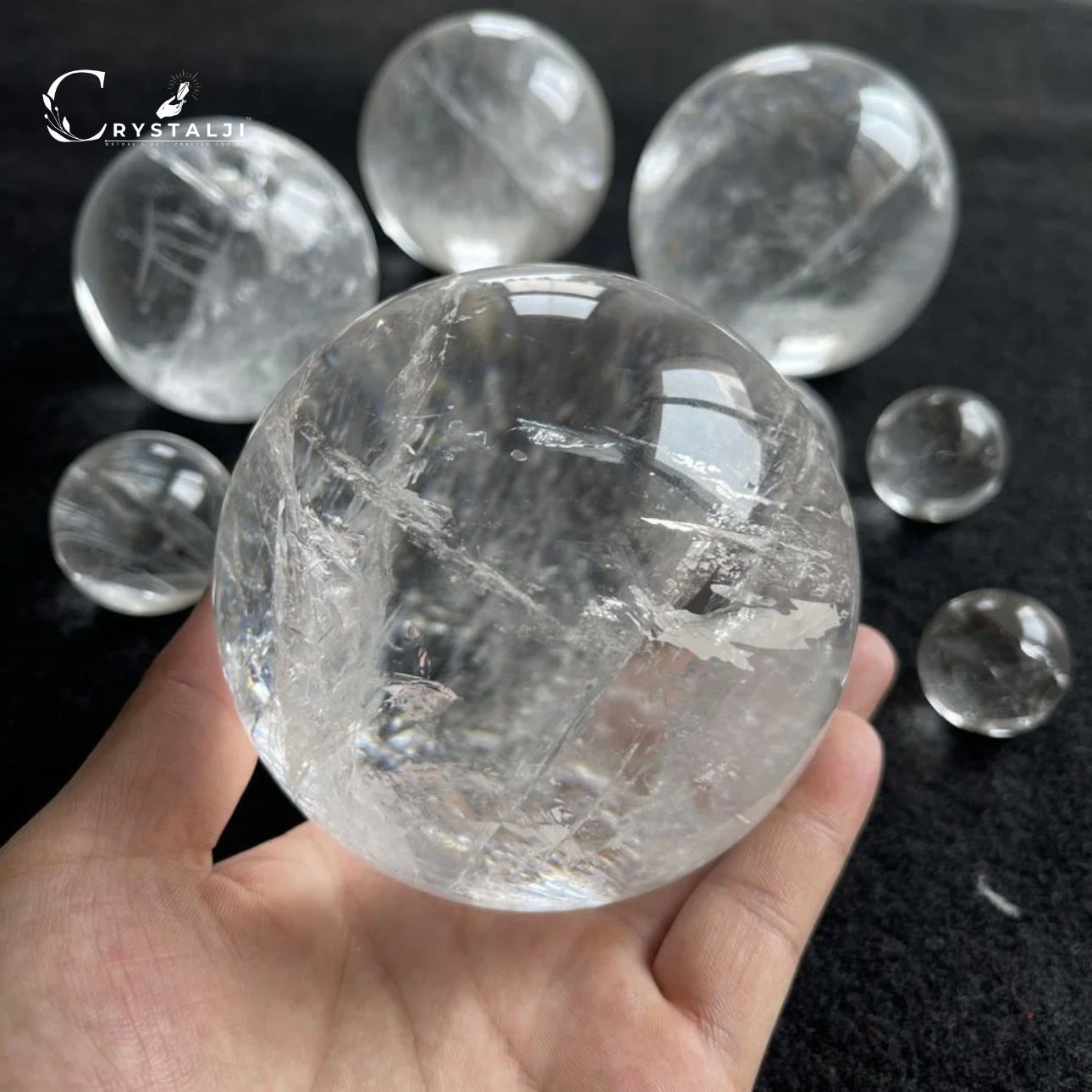 Natural Clear Quartz Sphere Balls Premium Quality with Free Stand (Focus, Concentration & Meditation)