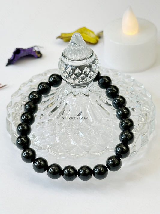 Black Obsidian Crystal Bracelet | (Against Negative Energies & Unlucky Thoughts) | Stylish Charm Stone Bracelet for Men & Women With 8MM Beads