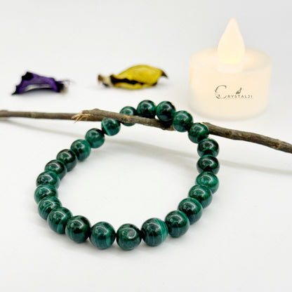 Malachite Round 8MM Beads Crystal Bracelet (Positive Energy, Wealth & Protection) Charm Stone Bracelet for Men & Women