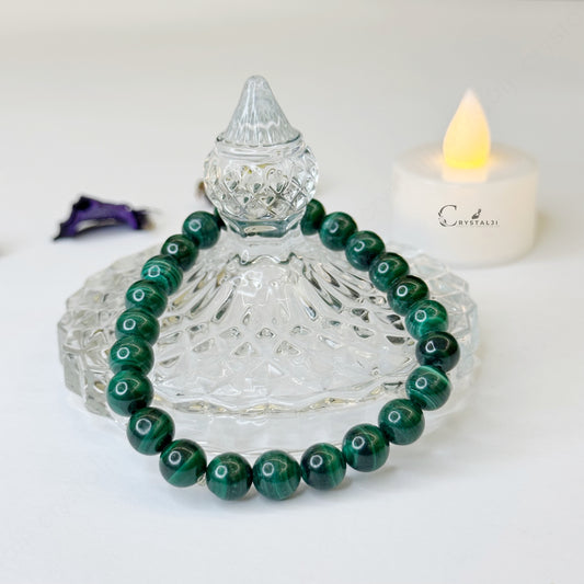 Malachite Round 8MM Beads Crystal Bracelet (Positive Energy, Wealth & Protection) Charm Stone Bracelet for Men & Women