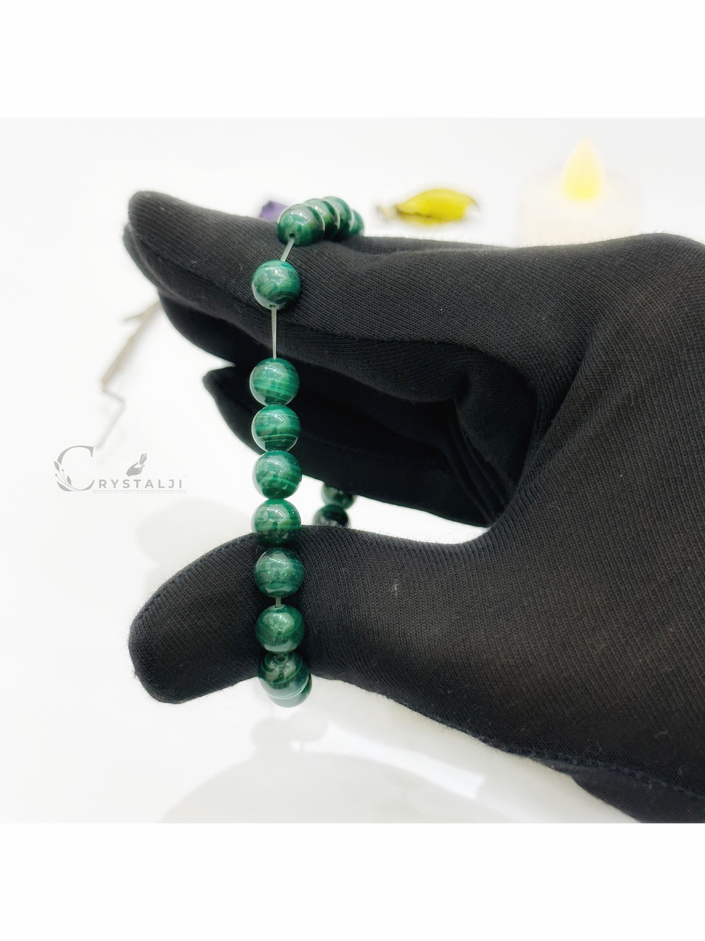 Malachite Round 8MM Beads Crystal Bracelet (Positive Energy, Wealth & Protection) Charm Stone Bracelet for Men & Women