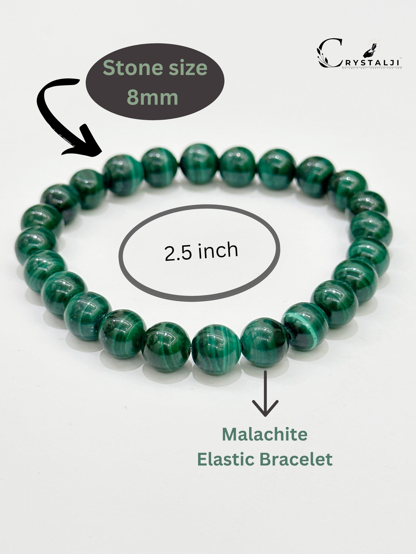 Malachite Round 8MM Beads Crystal Bracelet (Positive Energy, Wealth & Protection) Charm Stone Bracelet for Men & Women