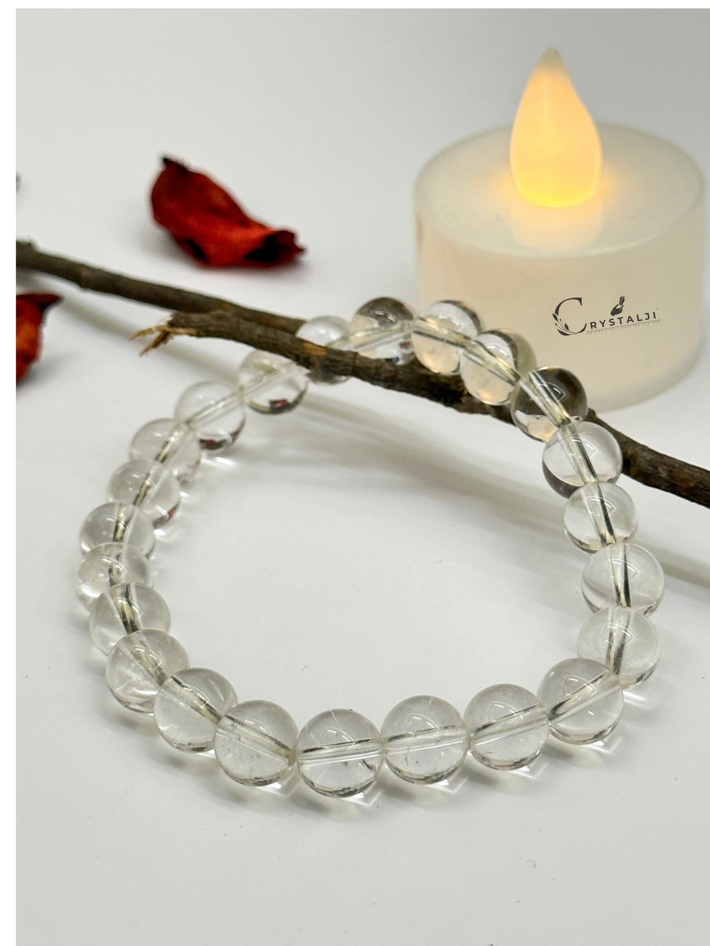 Clear Quartz Bracelet (Positivity & Energy) | Stylish Charm Stone Bracelet for Men & Women With 8MM Beads