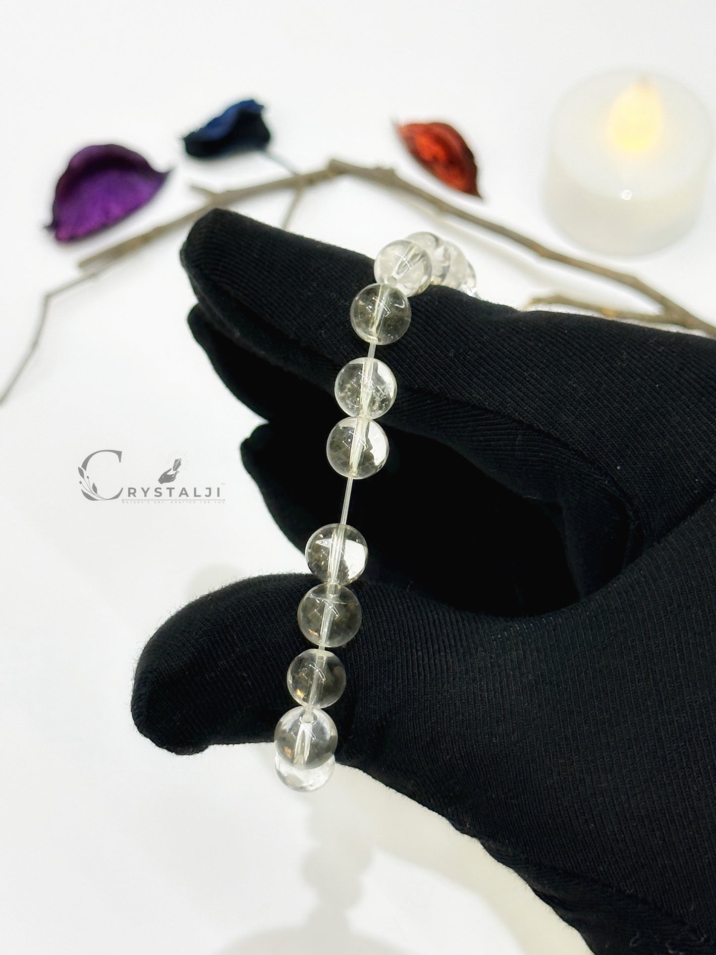 Clear Quartz Bracelet (Positivity & Energy) | Stylish Charm Stone Bracelet for Men & Women With 8MM Beads